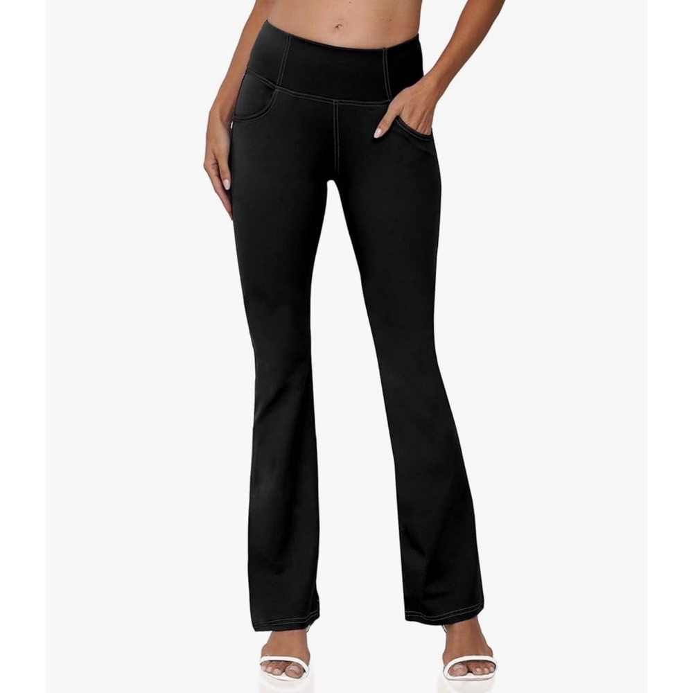 Chanleed Women Yoga Pants Tummy Control Flare Leg Black 2XL NWT Pull On Pockets